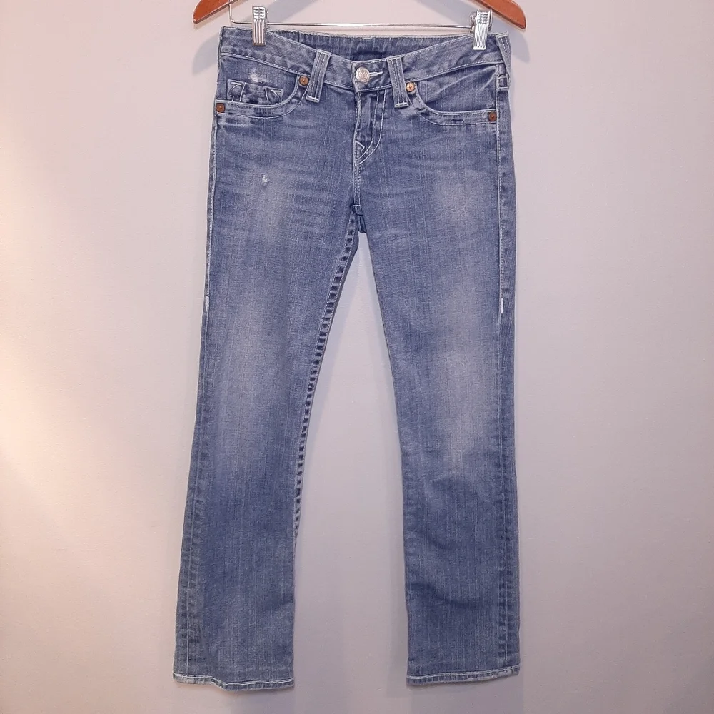 True Religion Johnny Slim Straight Jeans Distressed Mid Rise Blue Denim Size 29 - Picture 15 of 15